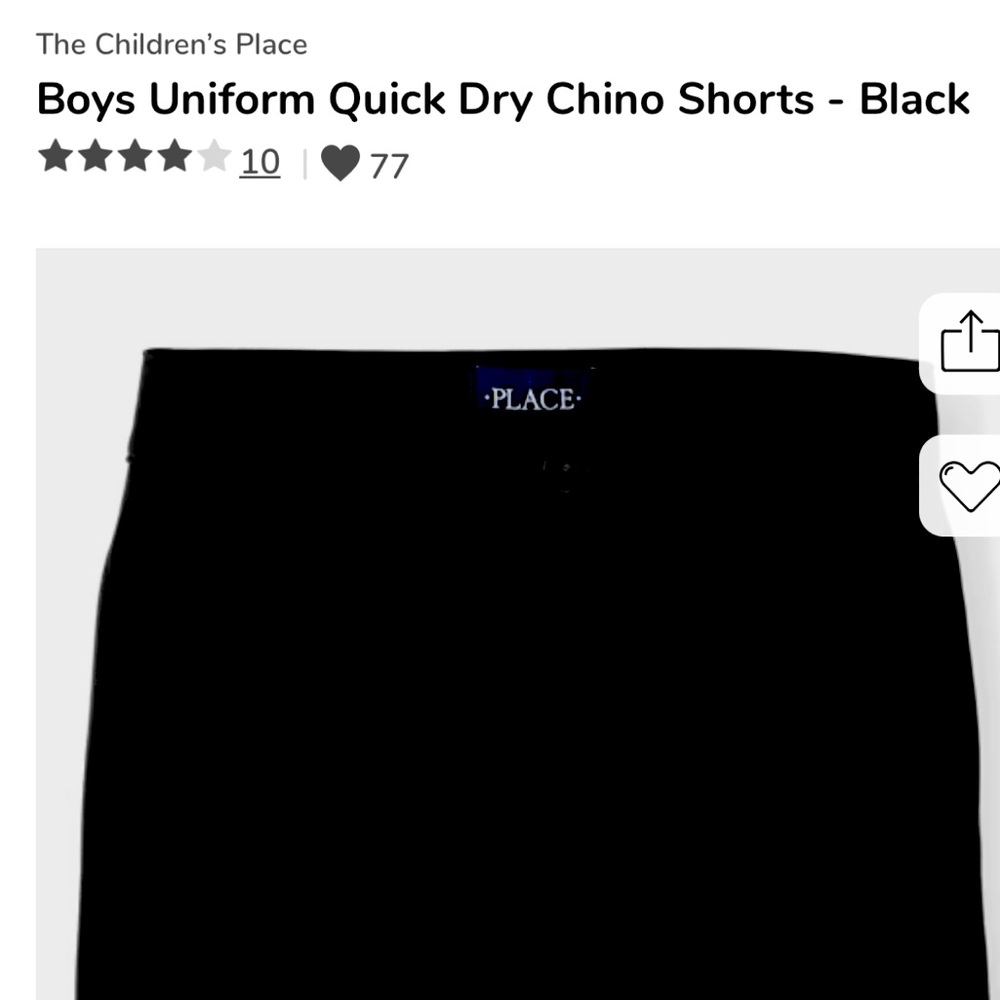 Children’s Place Boys Uniform Quick Dry Chino Shorts - Black Size 10